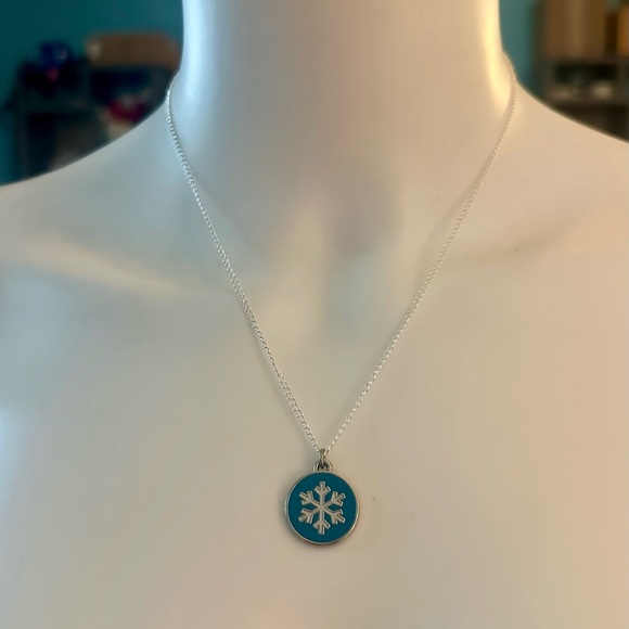 Coach Blue & White Enamel Snowflake Pendant .925 Sterling Silver Necklace - Picture 3 of 6